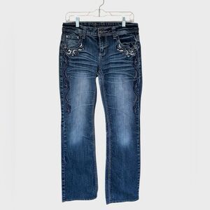 ND Weekend Y2K Low Rise 8 Embellished Dark Wash Whiskering Denim Jeans Vintage